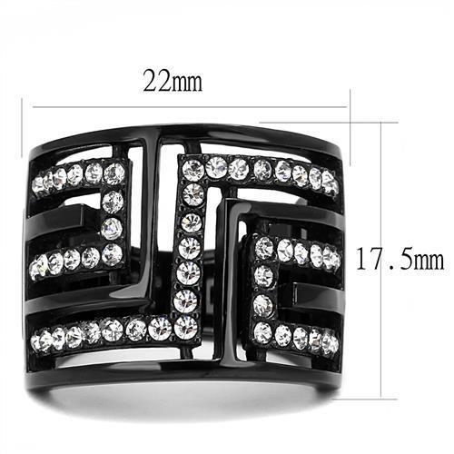 IP Light Black  (IP Gun) Stainless Steel Ring with Top Grade Crystal  in Clear