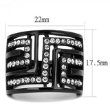 IP Light Black  (IP Gun) Stainless Steel Ring with Top Grade Crystal  in Clear