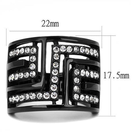 IP Light Black  (IP Gun) Stainless Steel Ring with Top Grade Crystal  in Clear