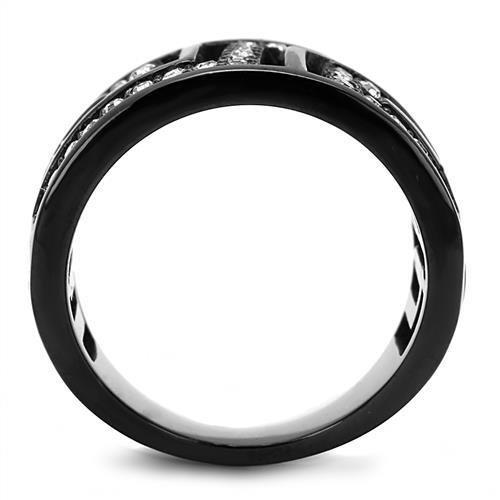 IP Light Black  (IP Gun) Stainless Steel Ring with Top Grade Crystal  in Clear