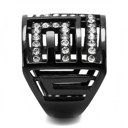 IP Light Black  (IP Gun) Stainless Steel Ring with Top Grade Crystal  in Clear