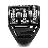 IP Light Black  (IP Gun) Stainless Steel Ring with Top Grade Crystal  in Clear