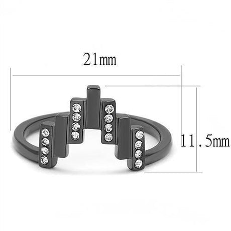 IP Light Black  (IP Gun) Stainless Steel Ring with Top Grade Crystal  in Clear