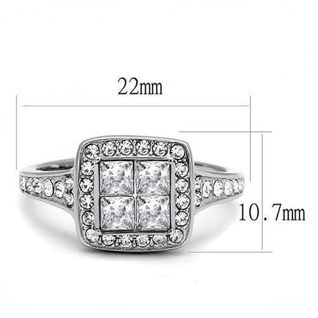 High polished (no plating) Stainless Steel Ring with AAA Grade CZ  in Clear