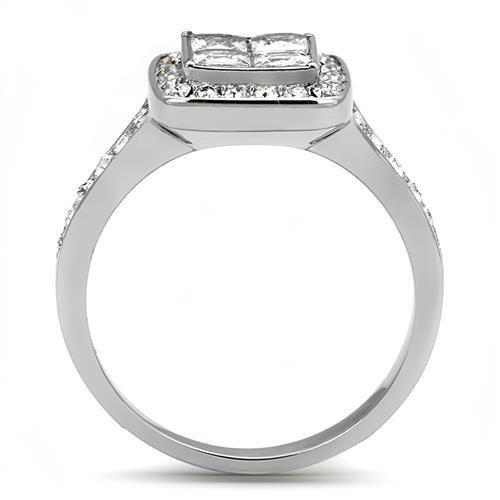 High polished (no plating) Stainless Steel Ring with AAA Grade CZ  in Clear