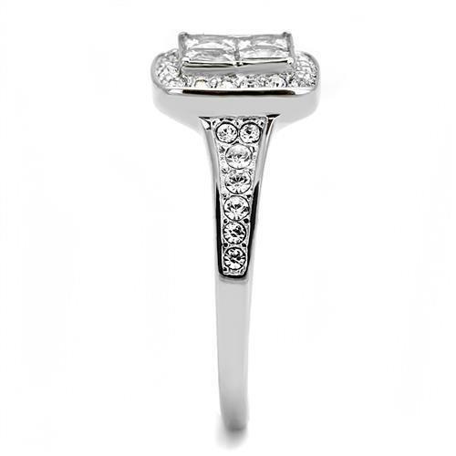 High polished (no plating) Stainless Steel Ring with AAA Grade CZ  in Clear