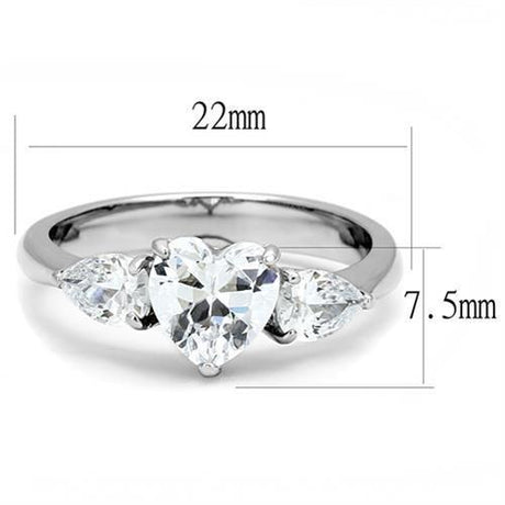 High polished (no plating) Stainless Steel Ring with AAA Grade CZ  in Clear