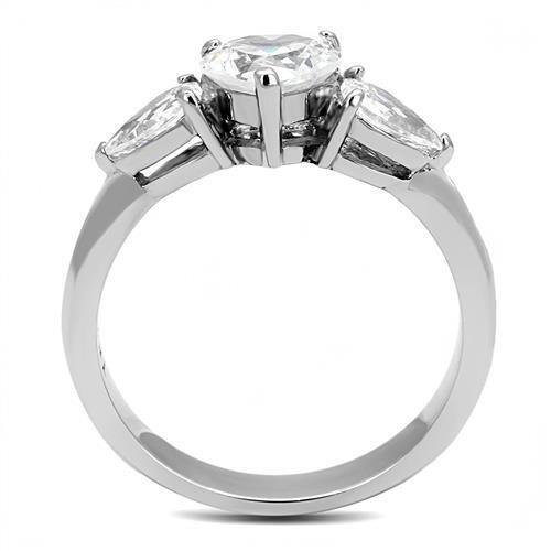 High polished (no plating) Stainless Steel Ring with AAA Grade CZ  in Clear