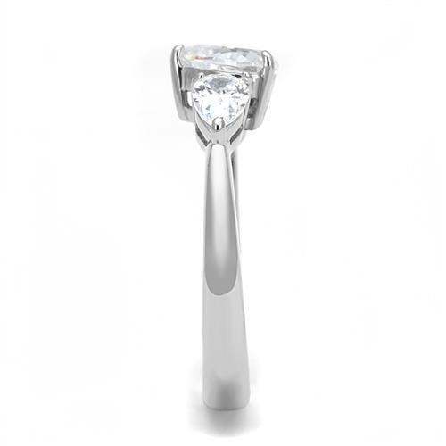 High polished (no plating) Stainless Steel Ring with AAA Grade CZ  in Clear