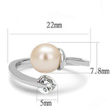 High polished (no plating) Stainless Steel Ring with Synthetic Pearl in Light Peach