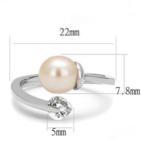 High polished (no plating) Stainless Steel Ring with Synthetic Pearl in Light Peach