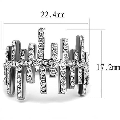 High polished (no plating) Stainless Steel Ring with Top Grade Crystal  in Clear