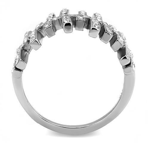 High polished (no plating) Stainless Steel Ring with Top Grade Crystal  in Clear