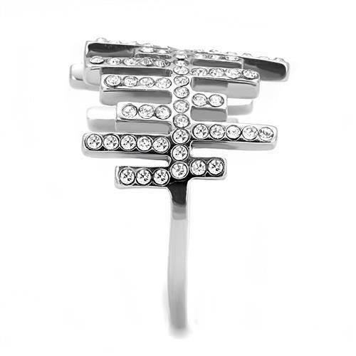 High polished (no plating) Stainless Steel Ring with Top Grade Crystal  in Clear