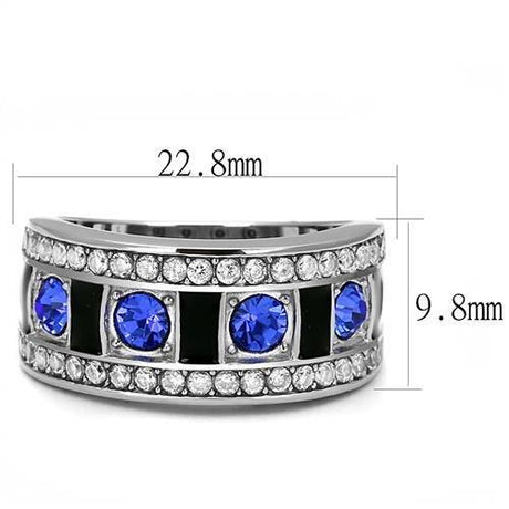 High polished (no plating) Stainless Steel Ring with Top Grade Crystal  in Sapphire