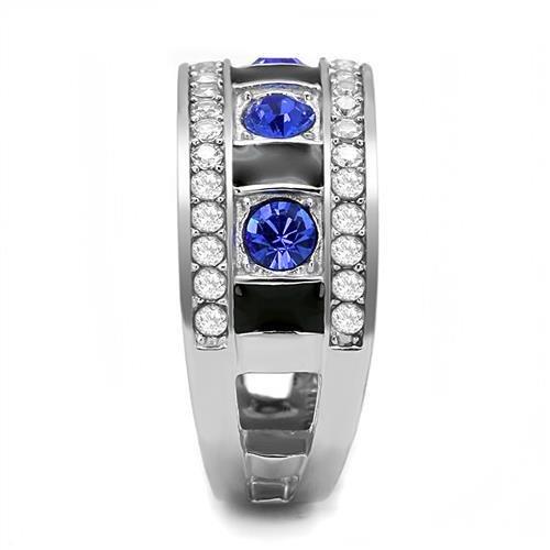 High polished (no plating) Stainless Steel Ring with Top Grade Crystal  in Sapphire