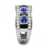 High polished (no plating) Stainless Steel Ring with Top Grade Crystal  in Sapphire