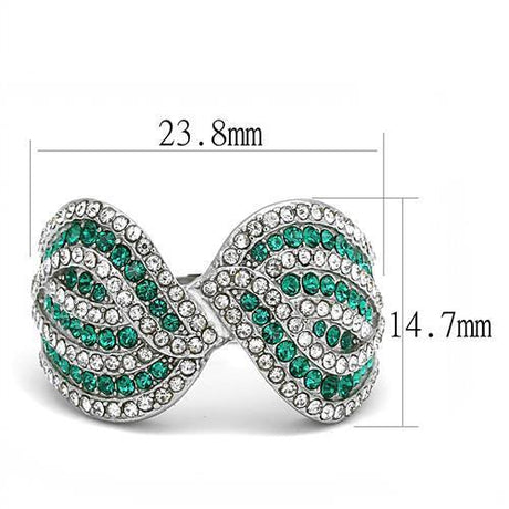 High polished (no plating) Stainless Steel Ring with Top Grade Crystal  in Emerald