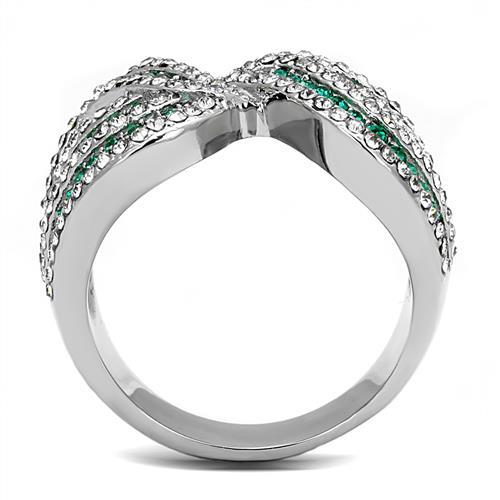 High polished (no plating) Stainless Steel Ring with Top Grade Crystal  in Emerald