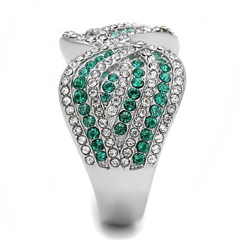 High polished (no plating) Stainless Steel Ring with Top Grade Crystal  in Emerald