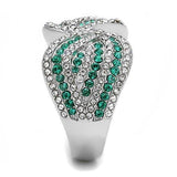 High polished (no plating) Stainless Steel Ring with Top Grade Crystal  in Emerald