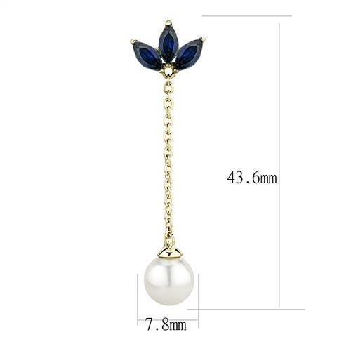IP Gold(Ion Plating) Stainless Steel Earrings with Synthetic Pearl in White