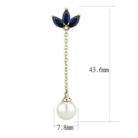 IP Gold(Ion Plating) Stainless Steel Earrings with Synthetic Pearl in White