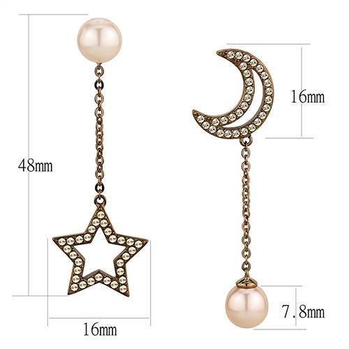 IP Coffee light Stainless Steel Earrings with Synthetic Pearl in Light Peach