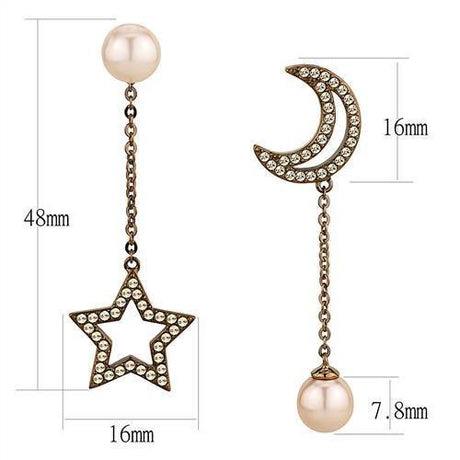 IP Coffee light Stainless Steel Earrings with Synthetic Pearl in Light Peach