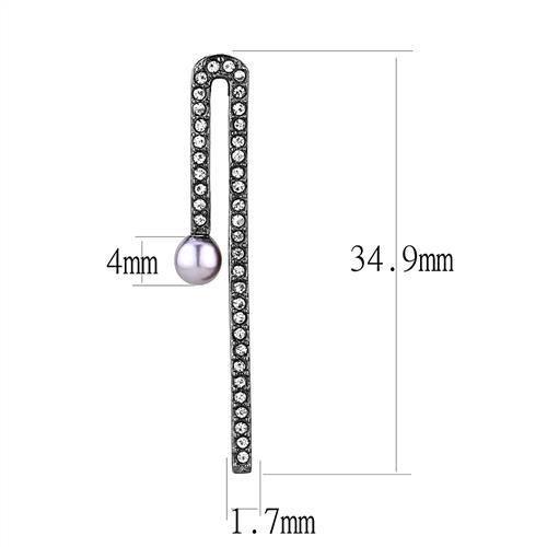 IP Light Black  (IP Gun) Stainless Steel Earrings with Synthetic Pearl in Light Amethyst
