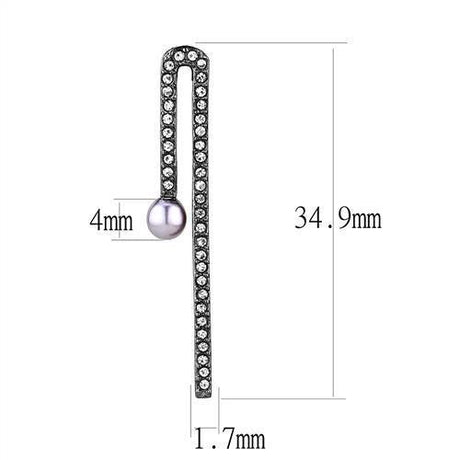 IP Light Black  (IP Gun) Stainless Steel Earrings with Synthetic Pearl in Light Amethyst