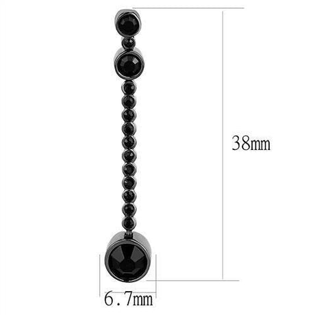 IP Light Black  (IP Gun) Stainless Steel Earrings with Top Grade Crystal  in Jet
