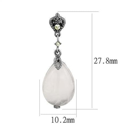 IP Light Black  (IP Gun) Stainless Steel Earrings with Precious Stone PINK CRYSTAL in Light Rose