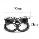 IP Black(Ion Plating) Stainless Steel Ring with Top Grade Crystal  in Clear
