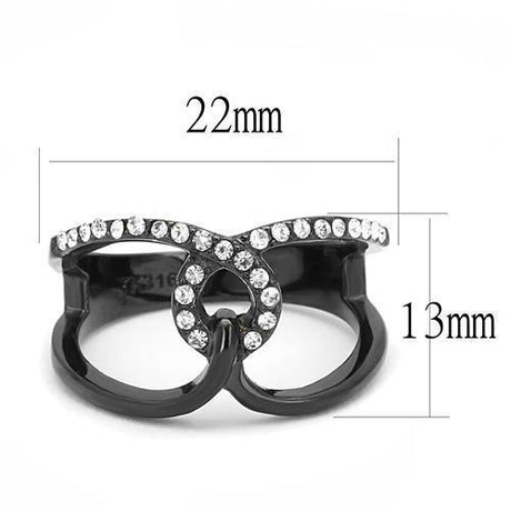 IP Black(Ion Plating) Stainless Steel Ring with Top Grade Crystal  in Clear