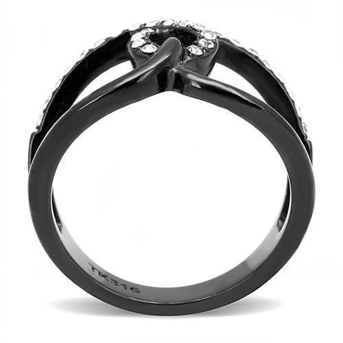 IP Black(Ion Plating) Stainless Steel Ring with Top Grade Crystal  in Clear
