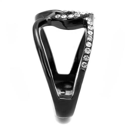 IP Black(Ion Plating) Stainless Steel Ring with Top Grade Crystal  in Clear