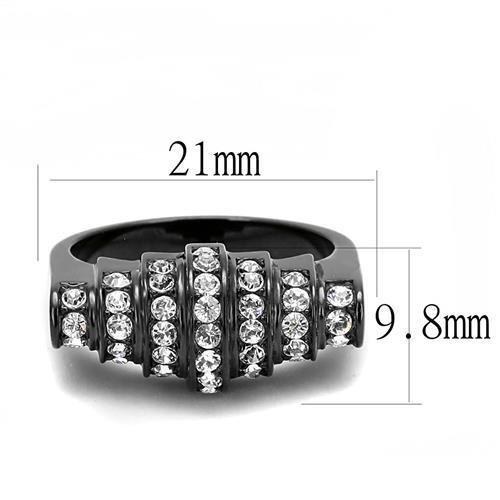 IP Black(Ion Plating) Stainless Steel Ring with Top Grade Crystal  in Clear