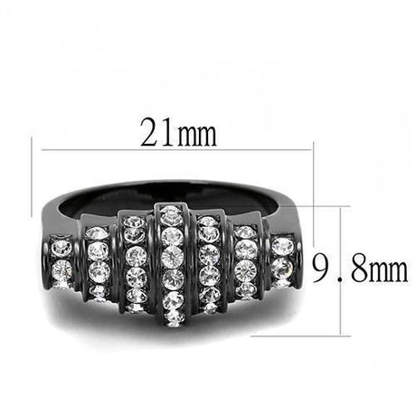 IP Black(Ion Plating) Stainless Steel Ring with Top Grade Crystal  in Clear