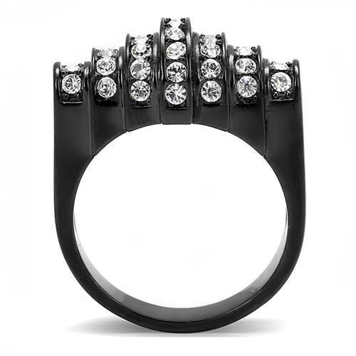 IP Black(Ion Plating) Stainless Steel Ring with Top Grade Crystal  in Clear