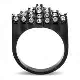 IP Black(Ion Plating) Stainless Steel Ring with Top Grade Crystal  in Clear