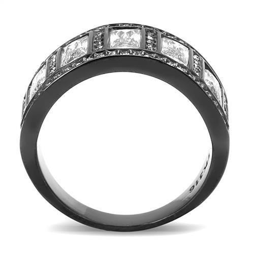 IP Black(Ion Plating) Stainless Steel Ring with AAA Grade CZ  in Clear