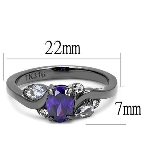IP Light Black  (IP Gun) Stainless Steel Ring with AAA Grade CZ  in Tanzanite