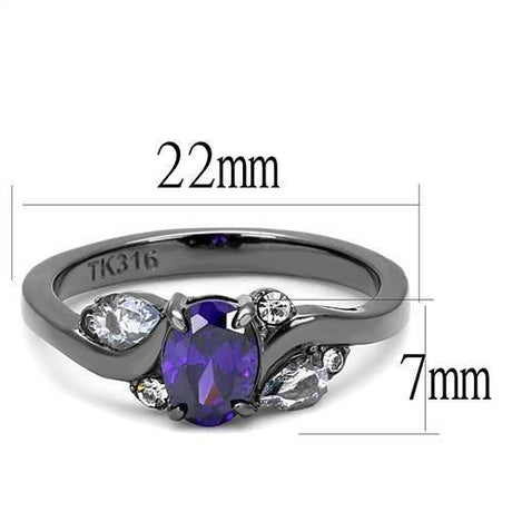 IP Light Black  (IP Gun) Stainless Steel Ring with AAA Grade CZ  in Tanzanite