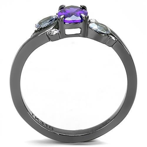 IP Light Black  (IP Gun) Stainless Steel Ring with AAA Grade CZ  in Tanzanite
