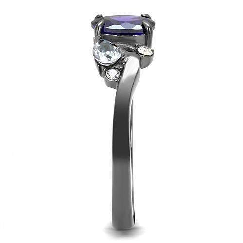 IP Light Black  (IP Gun) Stainless Steel Ring with AAA Grade CZ  in Tanzanite