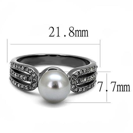 IP Light Black  (IP Gun) Stainless Steel Ring with Synthetic Pearl in Gray