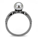 IP Light Black  (IP Gun) Stainless Steel Ring with Synthetic Pearl in Gray