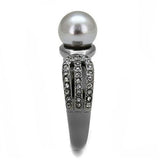 IP Light Black  (IP Gun) Stainless Steel Ring with Synthetic Pearl in Gray