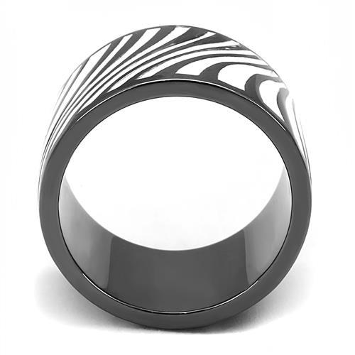 IP Light Black  (IP Gun) Stainless Steel Ring with Epoxy  in White